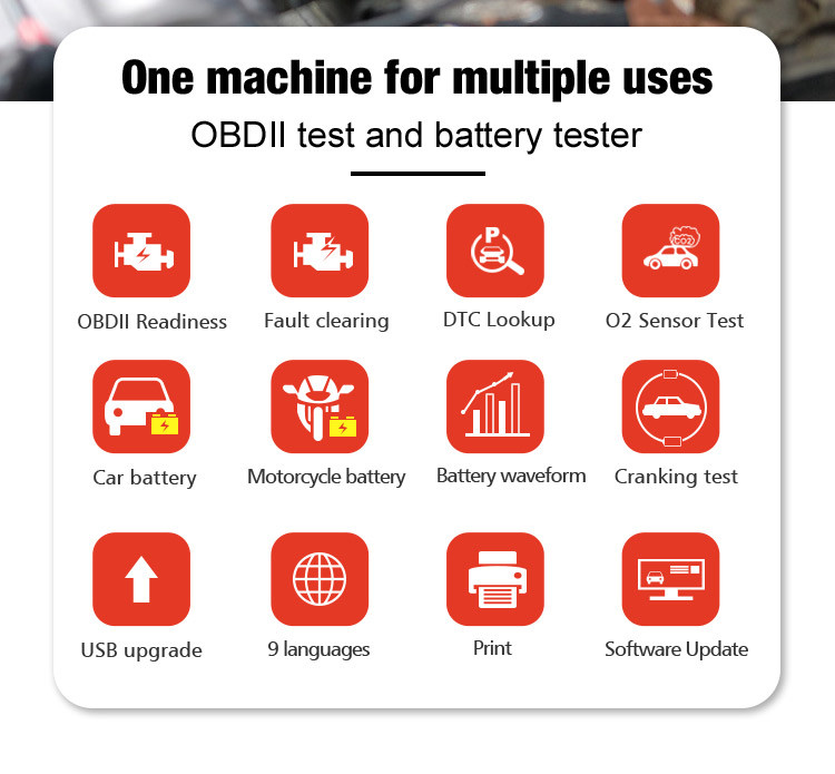 OBD II ABS Konnwei Car Battery Tester 9 Languages TFT Screen