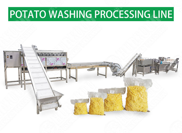 Industrial 500kg/H French Fries Potato Washing Line Potato Strip Processing Line