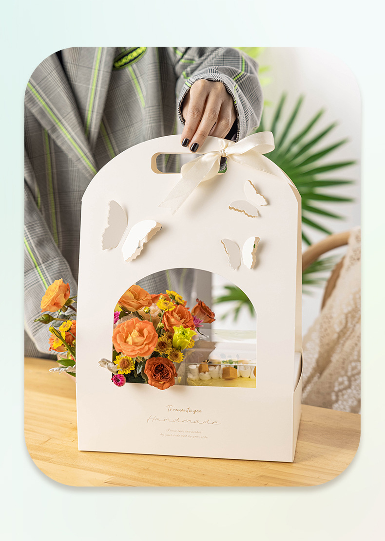 Custom Logo Hand Gift Butterfly Box for Creative Wedding Flower Basket Packaging