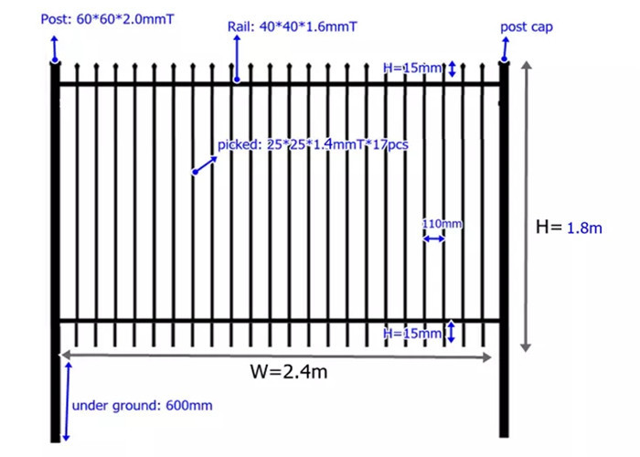 Antique Steel Wall Mounted Garden Fence High Tensile Security Square Tube Iron Fence