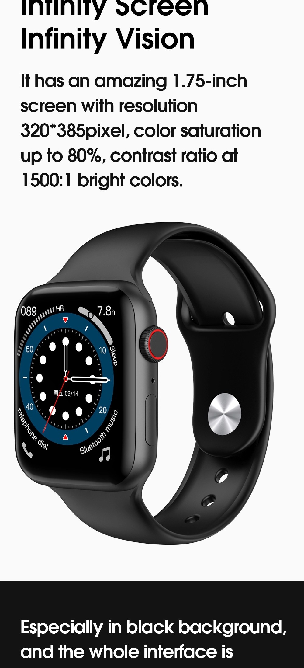 Wireless Charging IP68 1.75inch Waterproof Heart Rate Smartwatch