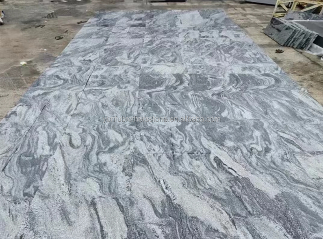Modern Hotel Matt Surface Finishing Natural Stone Dark Grey Granite with White Veins Stair