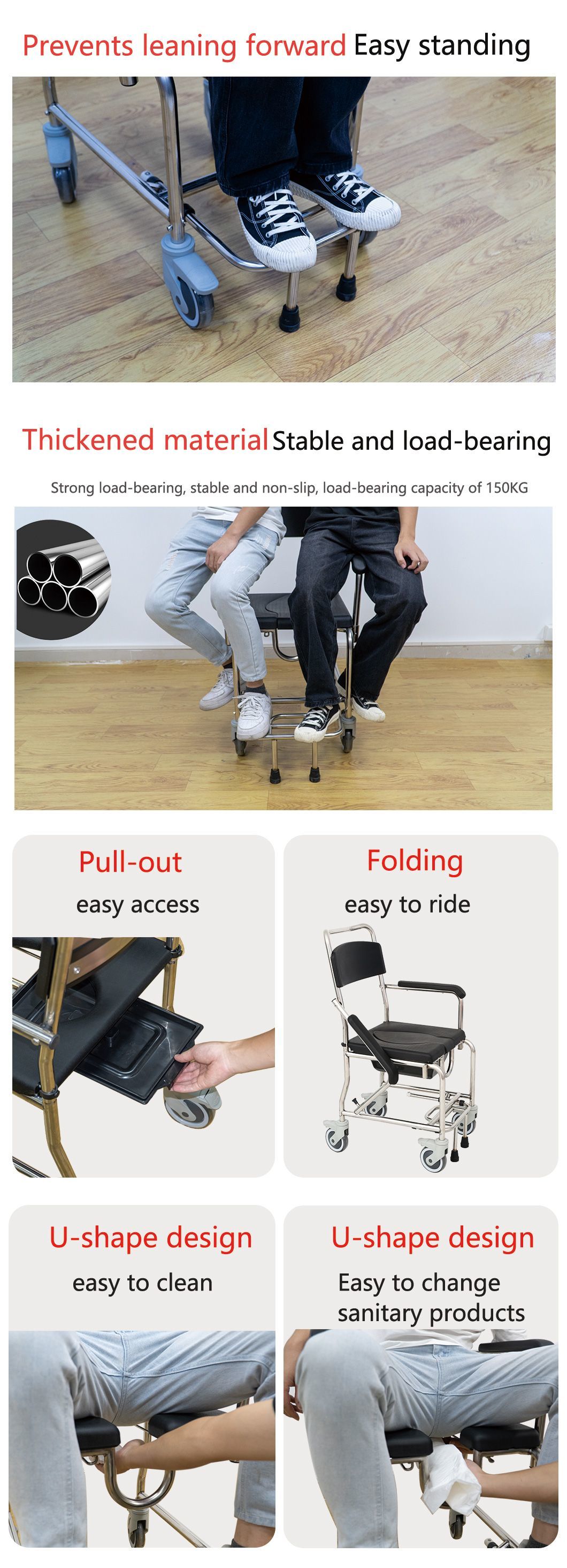 Wholesale Manufacturer&prime;s High-Quality Steel Light Weight Commode Wheelchair for Disabled Person