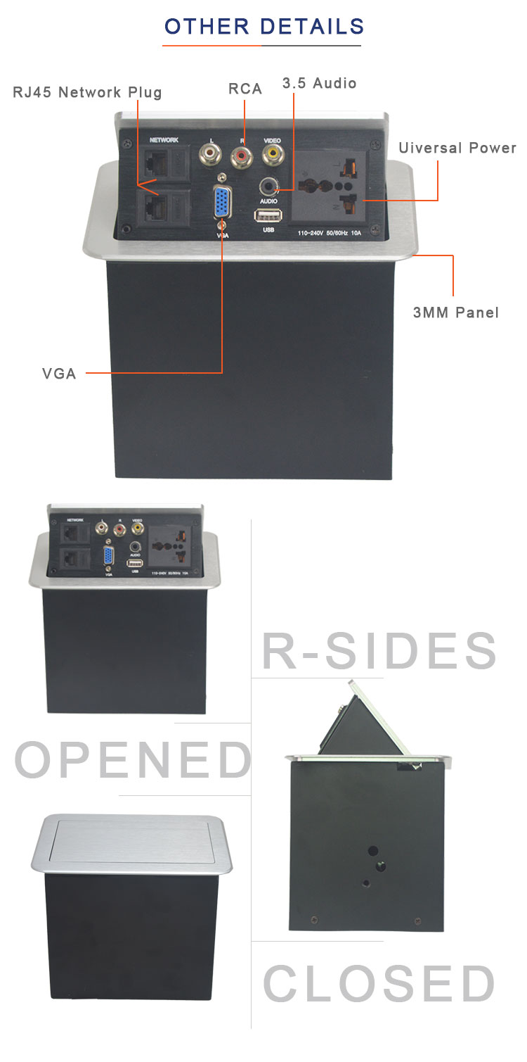 Aluminum alloy hydraulic popup desktop hidden power outlet for office system