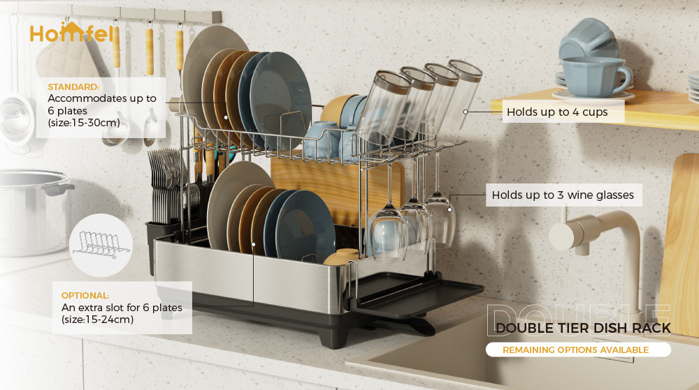 2 Tiers Rectangle Stainless Steel Detachable Dish Rack Premium Kitchen Dish Drainer Board Dish Drying Rack