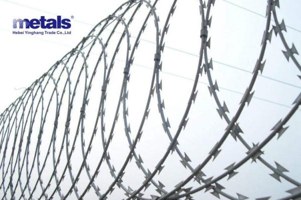 Galvanized High Security Fencing Barbed Tape Concertina In Military Prison
