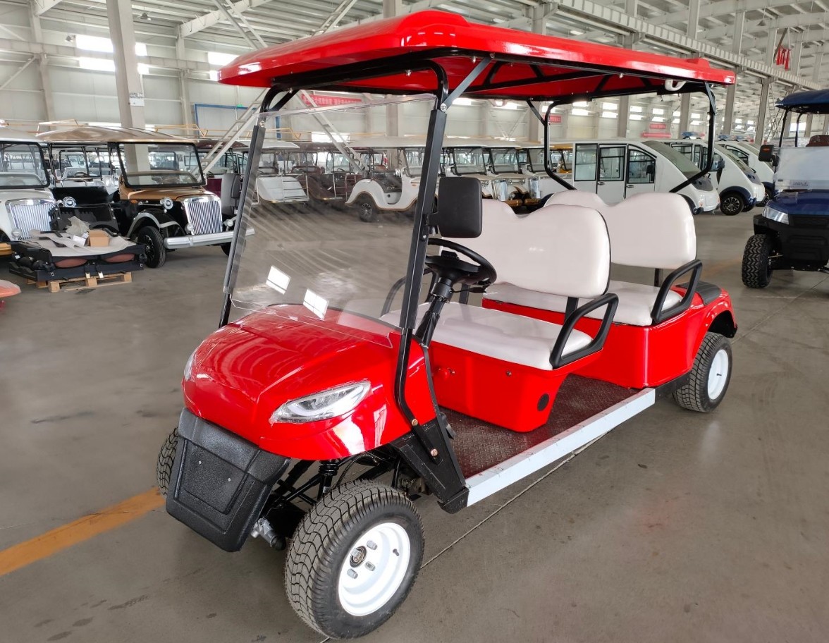 Red Color 4 Seater Golf Cart wheelbase 2420mm Ground clearance 120mm AC motor 3.5kW