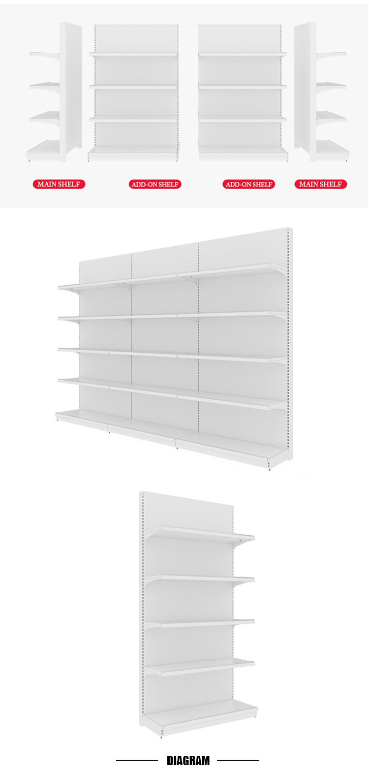 Customized Supermarket Display Shelving With Sturdy Structure And Personalized Colors