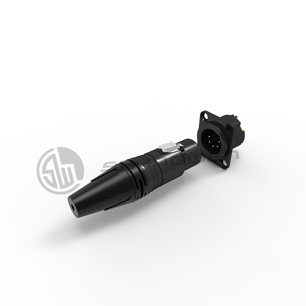 Audio Female 5 Pin Plug Connector XLR Indoor Use Black Shell