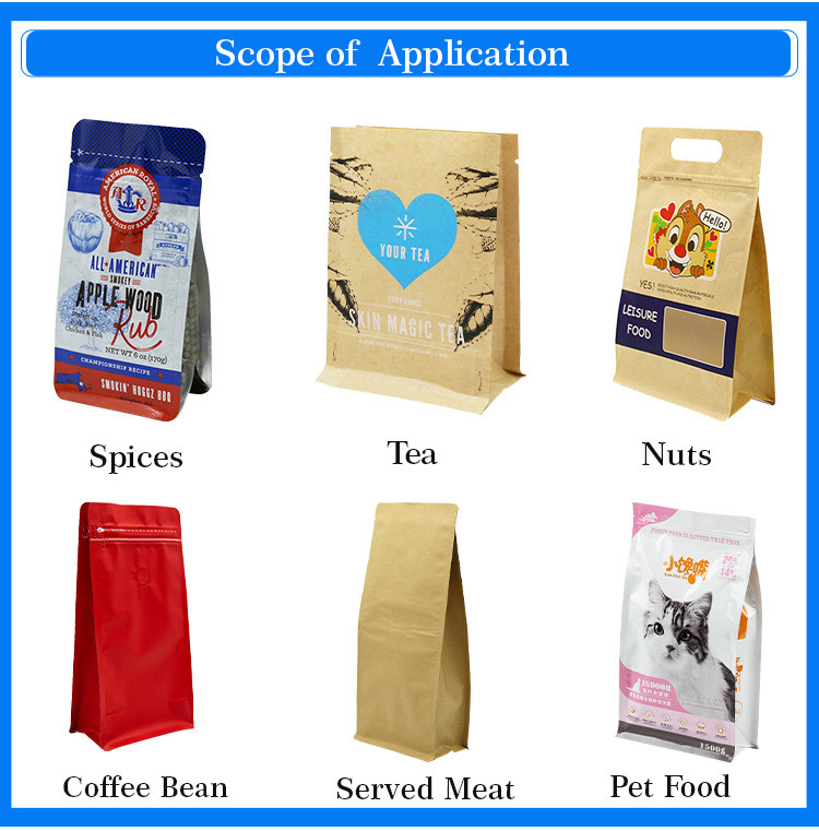 Wholesale Stand Up Bag Flat Bottom Food Packing Zipper Brown Kraft Customized Paper Bag