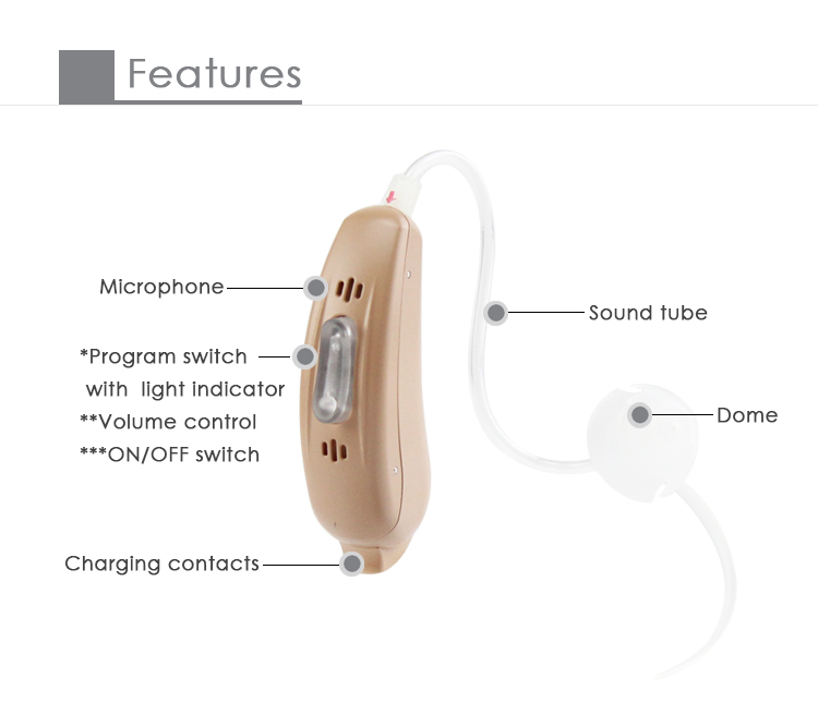 A Pair Rechargeable Hearing Aids 4 Channels Open Fit BTE
