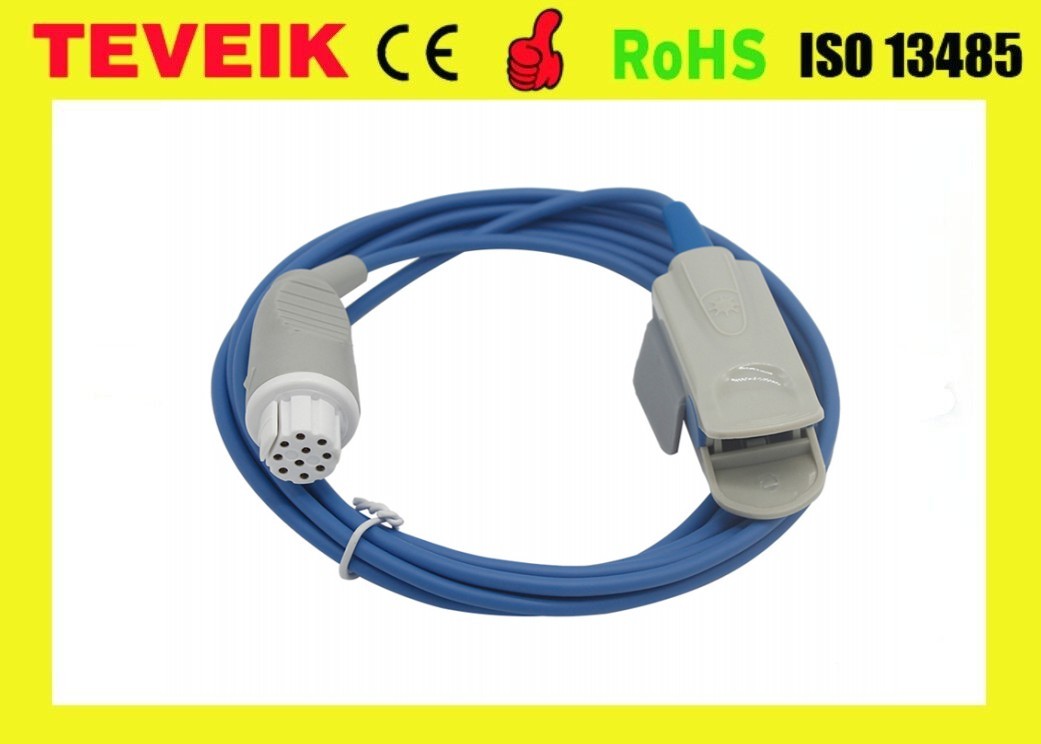 Teveik Factory Price Reusable Datex OXY-F4-N Adult Finger Clip Pulse SpO2 Sensor, Round 10 Pin