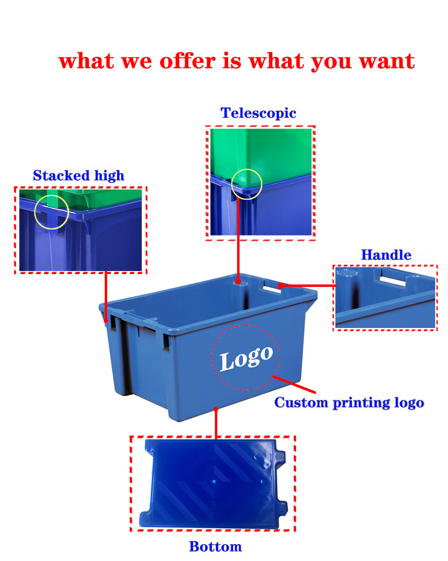Freely Plastic Moving Box Containers Crate Soda Stackable Plastic Crate 23.6x15.7x11.8 Inch