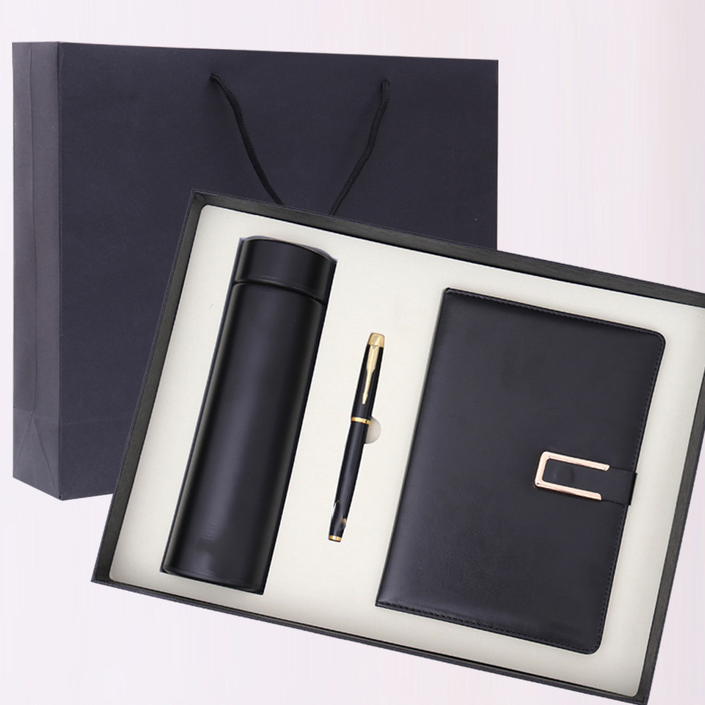 Customized Business Gift Set Stainless Steel Vacuum Cup Pen Magnetic PU Leather Notebook