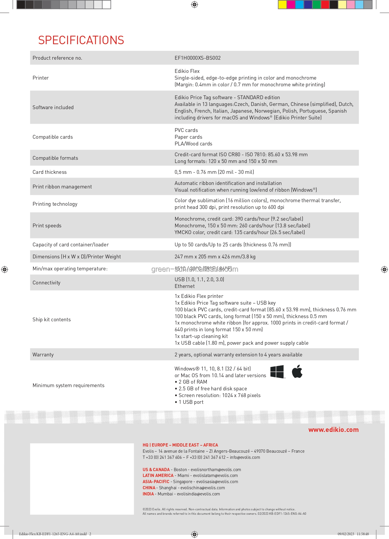 Evolis Edikio FLEX Tag Single Sided 12 Dots/mm 300dpi USB Ethernet Full Tag Hotel Card