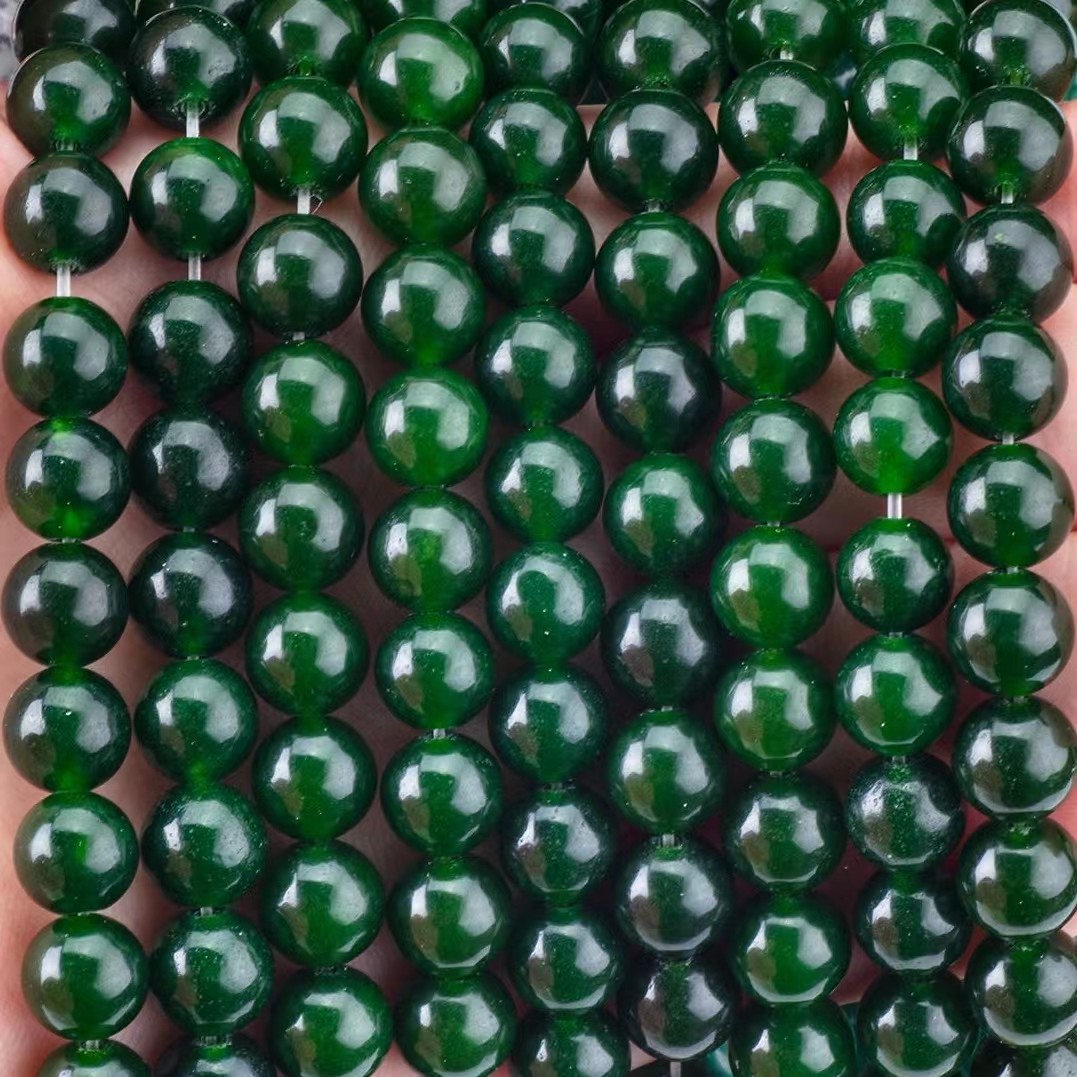 8MM Blackish Green Jade Polished Smooth Round Shape Bulk Bead For Bead Jewelry Making