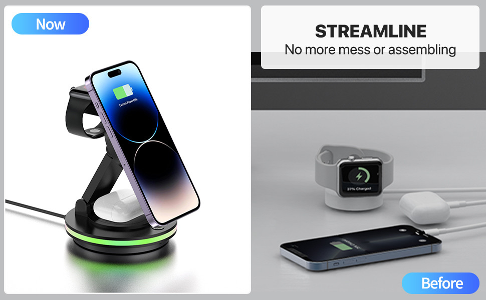 ABS PC 3 in 1 Foldable and Portable Magnetic Wireless Charger with Fast Charging