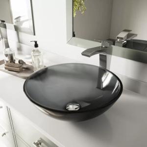  Circular Countertop Wash Basin Handmade Tempered Glass Gray Vessel Bathroom Sink Manufactures