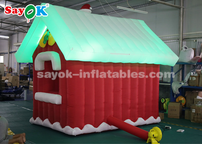 SGS ROHS Inflatable Christmas Santa Claus House Red + White Color