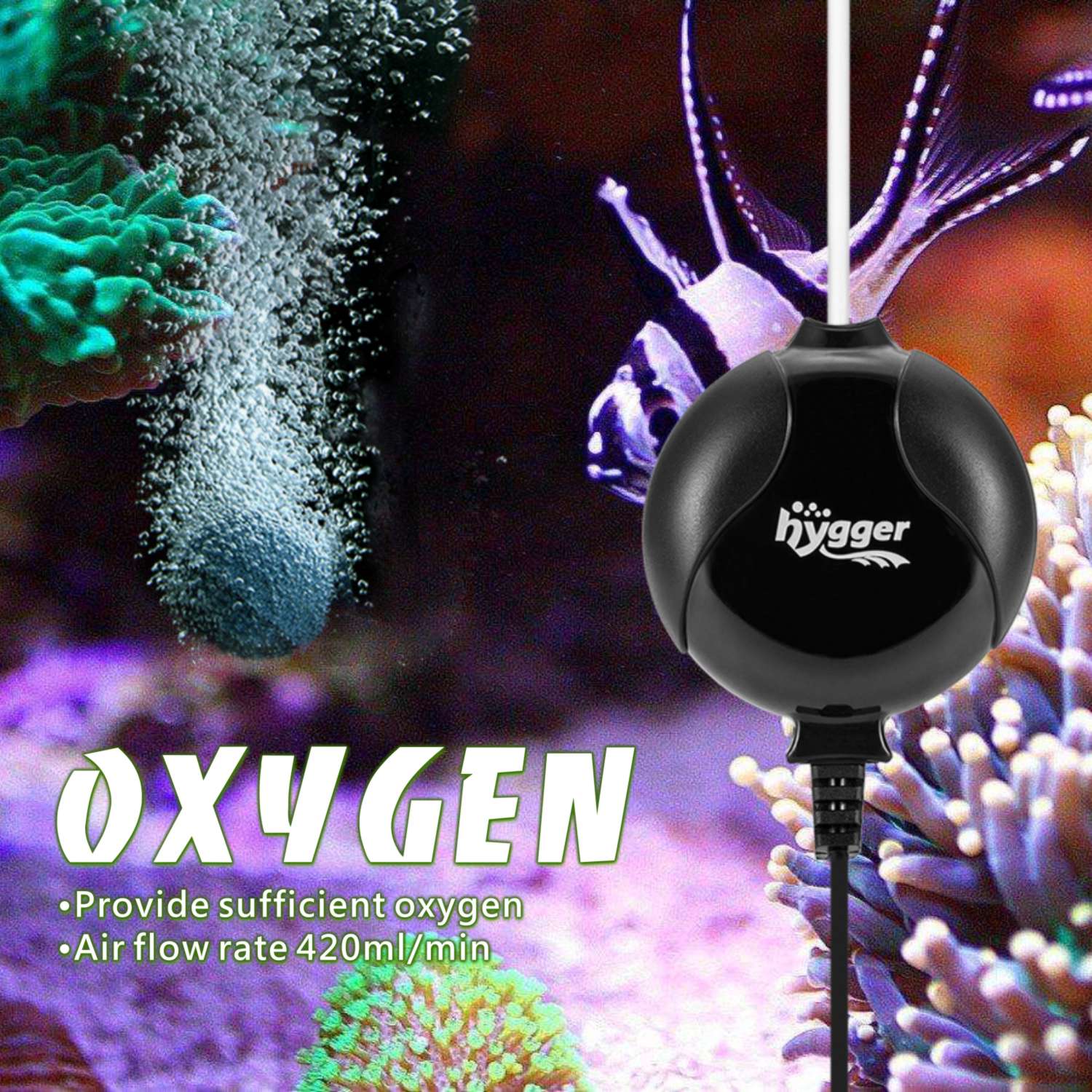 Hygger Quiet Mini Air Pump for Aquarium 1.5 Watt Oxygen Fish Air Pump for 1-15 Gallon Fish Tank with Accessories