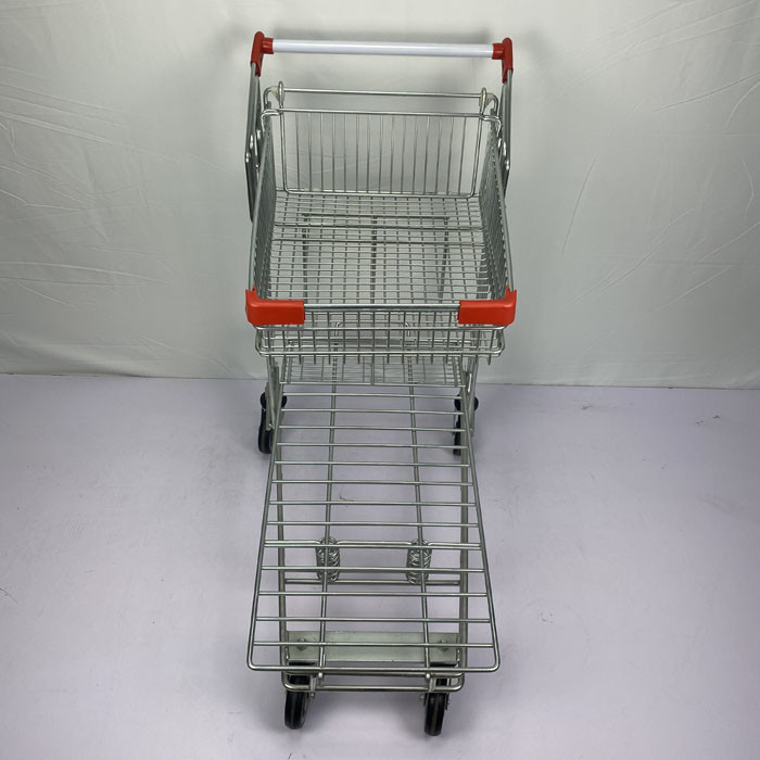Foldable Warehouse Supermarket steel Q195 Double Layer Trolley