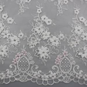 China 3D Flower Beaded Lace Fabric , Embroidery Lace Tulle Fabric For Bridal Dresses on sale
