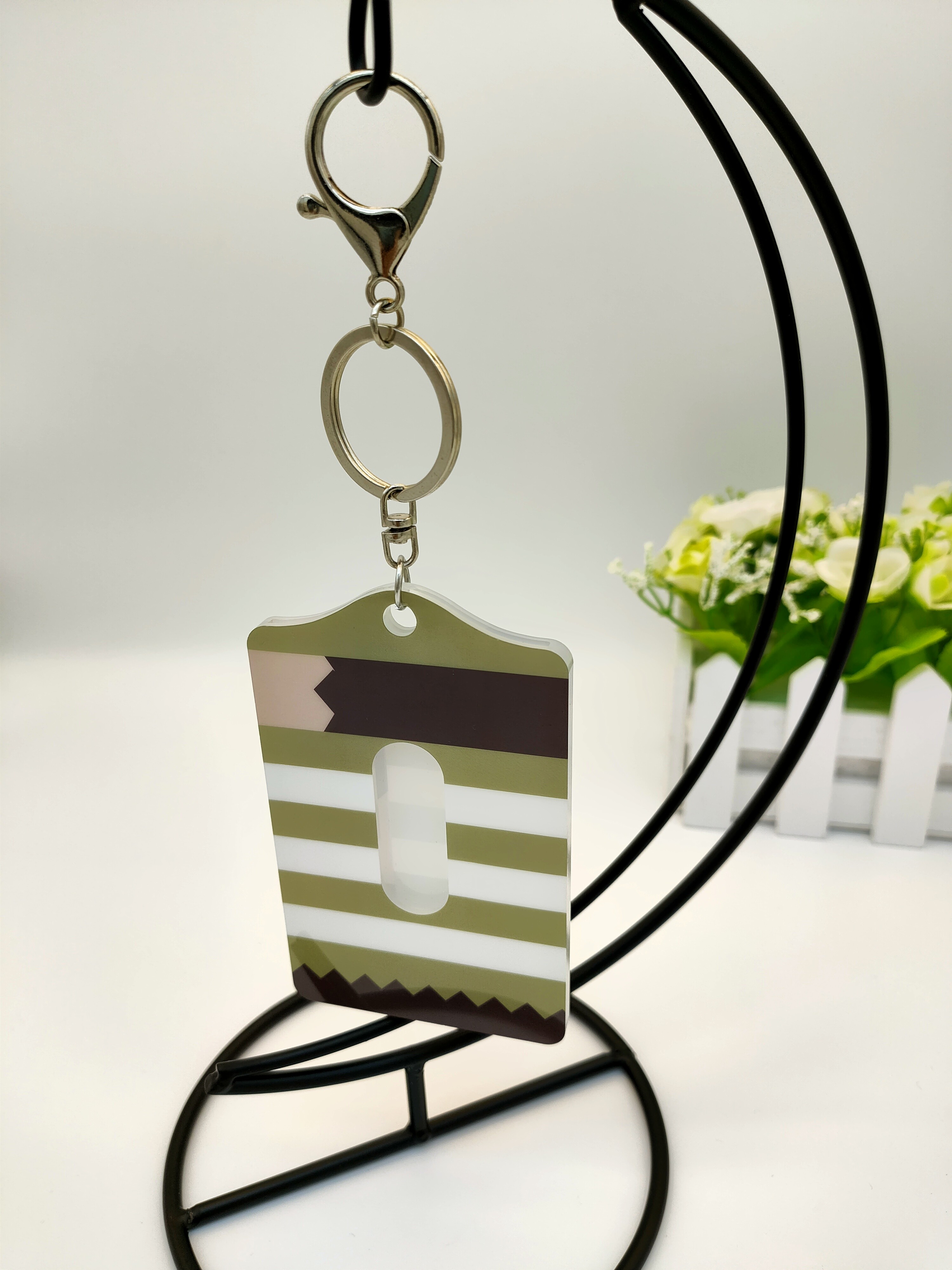 Colorful Acrylic Laser Cut Keychain , Inkjet Printing Card Grabber Keychain