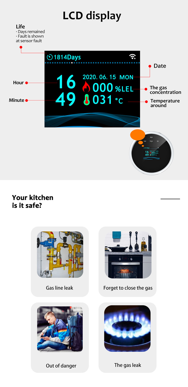 LCD Display Smoke Detector And Carbon Monoxide Detector