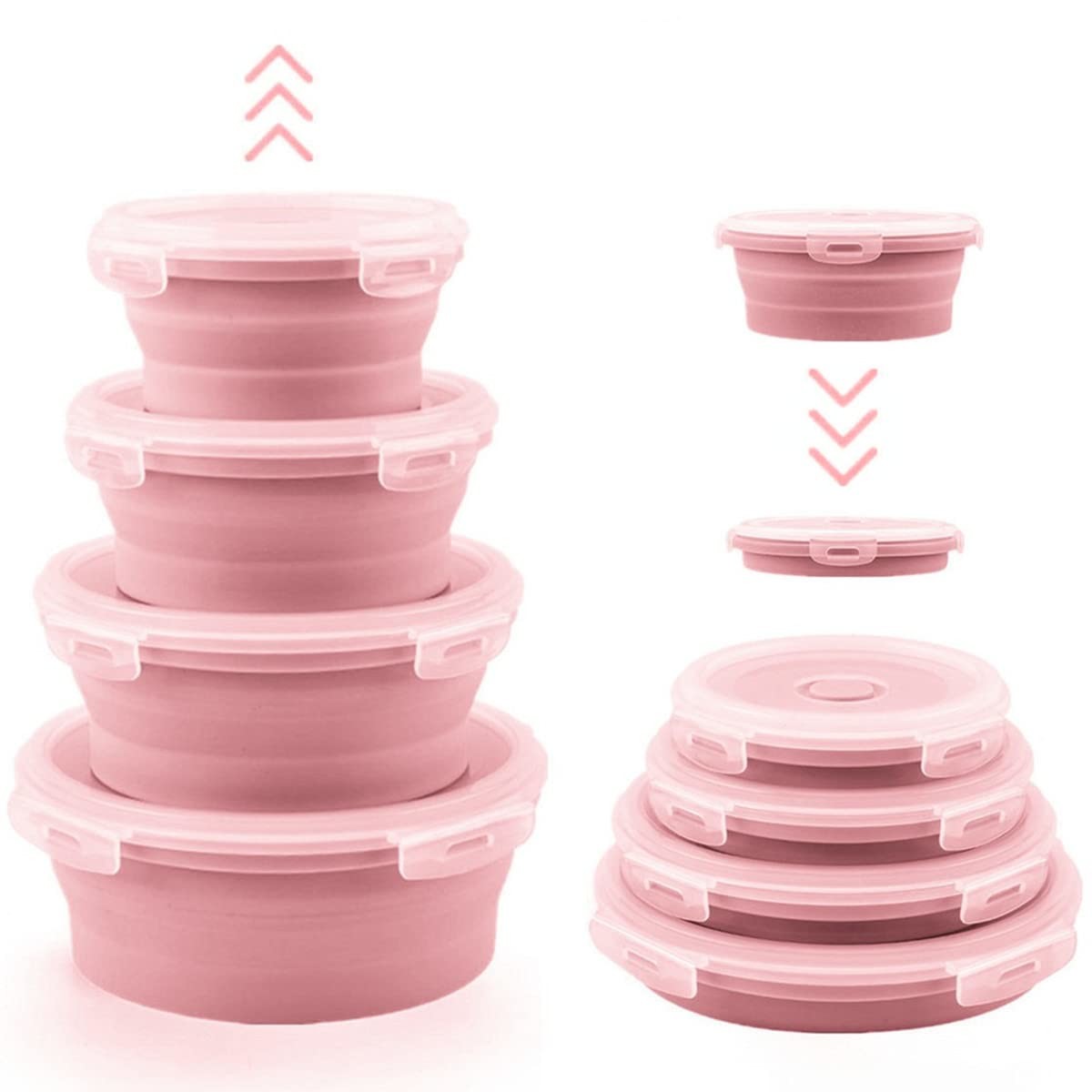 Collapsible Bowls For Camping Set Of 4 Silicone Food Storage Containers With Lids Silicone Lunch Box BPA Free Oven Safe