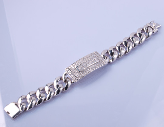 96.25 Grams 925 Silver CZ Bracelet 19cm Matching Magnetic Bracelets For Couples