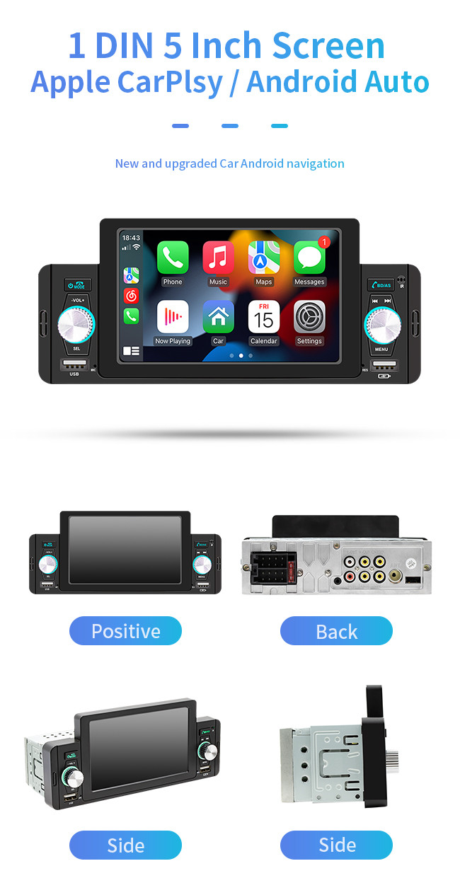 Bluetooth Music Android Car Mount Tablet 1 DIN 5 Inch Screen