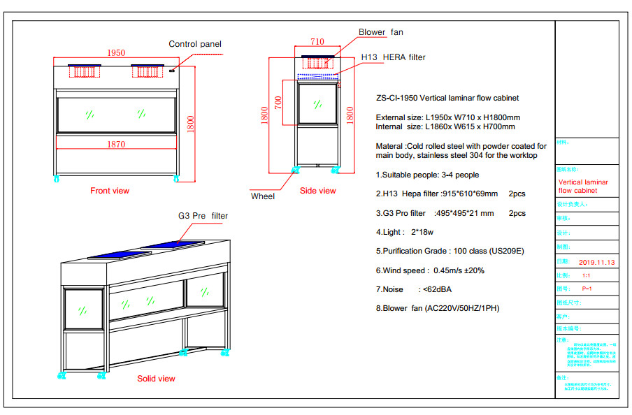 3-4 Persons Vertical Laminar Flow Cabinet Class 100 Clean Bench For Electronics Workshop