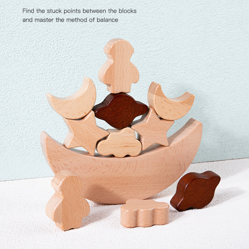 Montessori Children's Educational Toys Wooden Blocks Stars Moon Stacked Blocks Wooden Toy Diy Baby Balance Training Cons