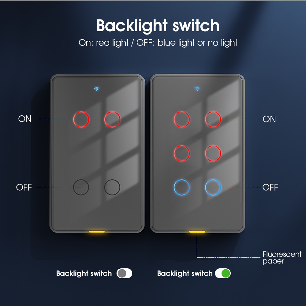 Tuya Smart WiFi 6 Gang Light Switch No Neutral Wire, Timing, Voice Control, RF433, Alexa & Google Home Compatible