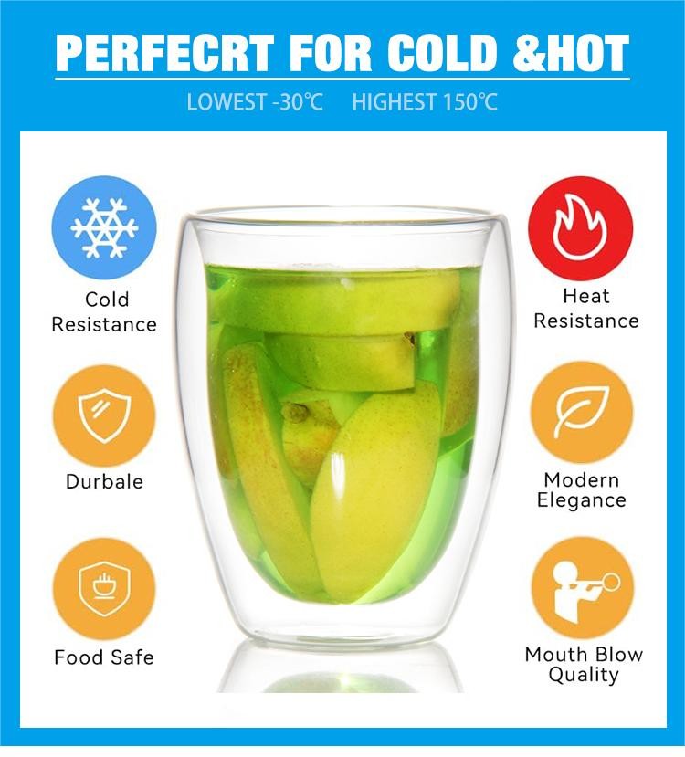 Customized Double Wall Glass Juice Latte Cup 450ml 600ml