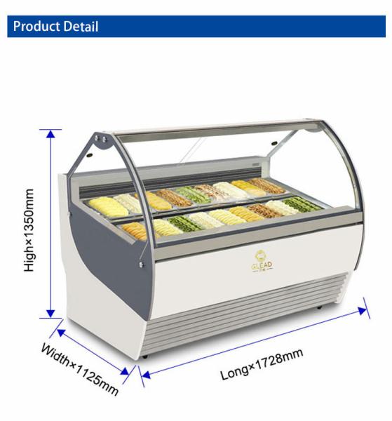 Ventilated Gelato Showcase for Industrial Refrigeration -16 to -18 Temperature
