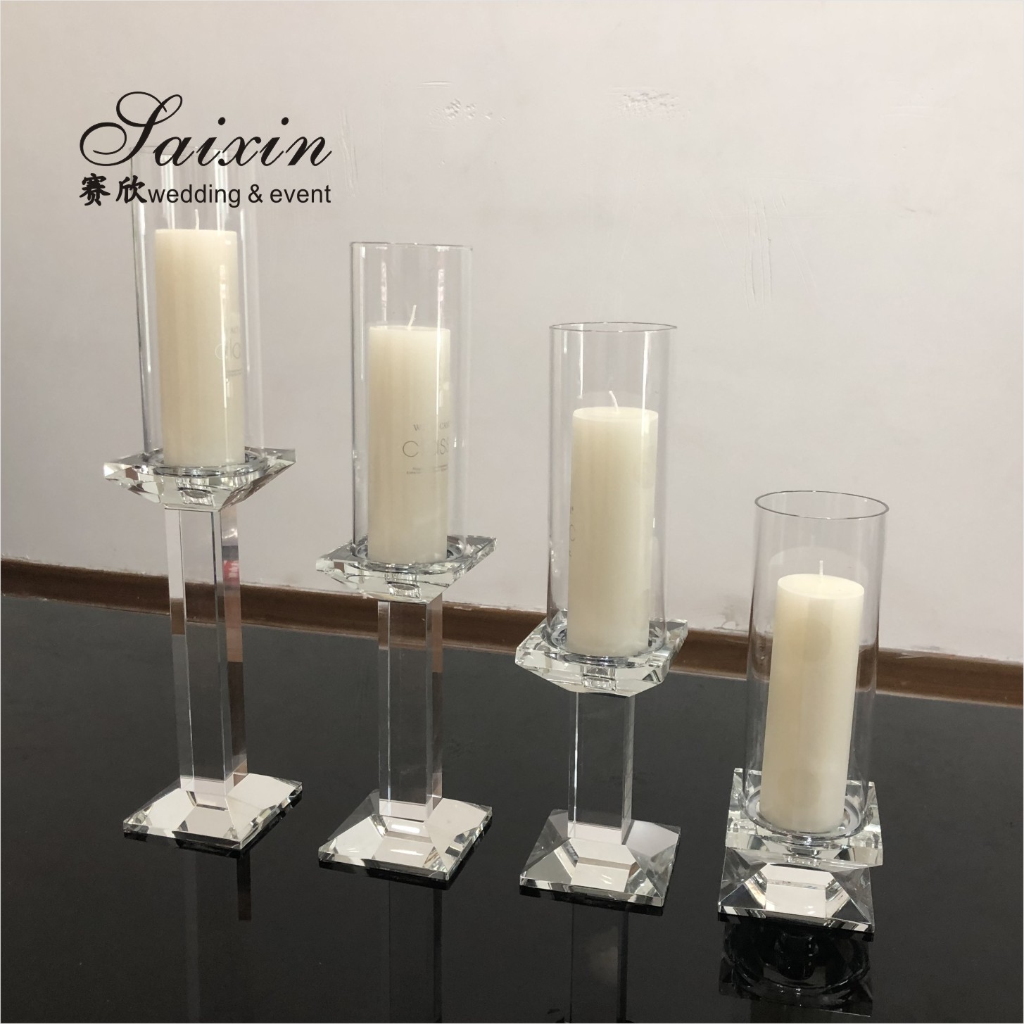 Gorgeous 3 piece set crystal candle holder for wedding decoration