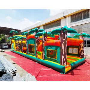 Long Palm Tree Bouncy Castle Inflatable Obstacle Course 13.2X4.7X3 M
