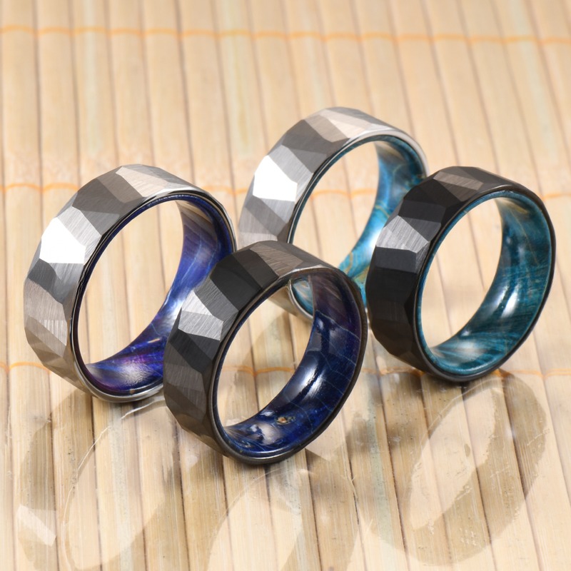 Unisex 8mm Black Rose Wood Inlay Tungsten Ring Classic Faceted Wedding Band for Men Jewelry Main Material Tungsten