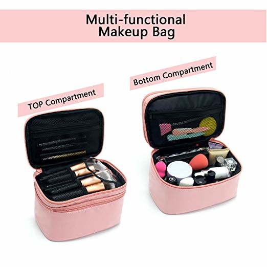 2 Layer Large Capacity Travel Makeup Organizer Case With Belt Strap Holder