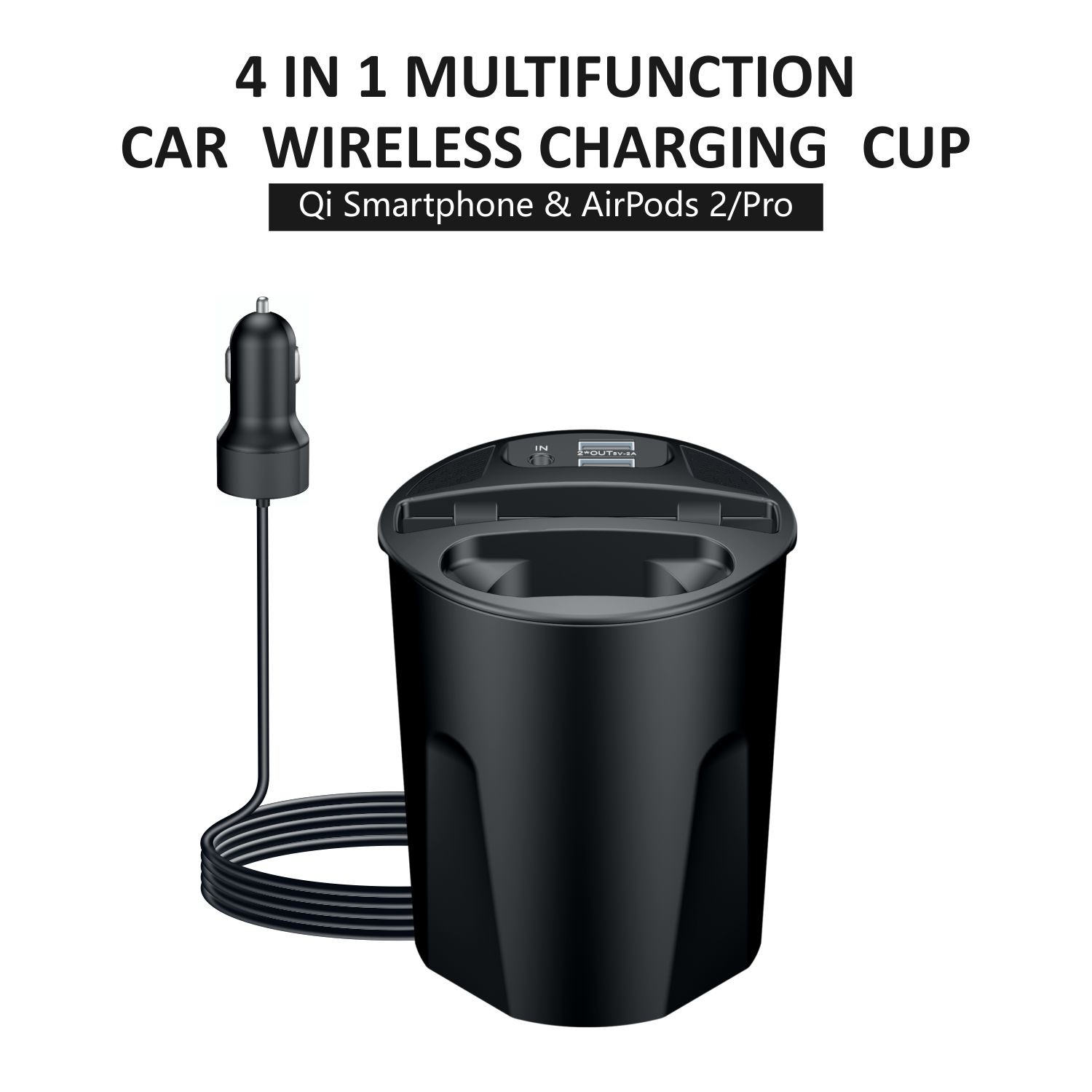 Cup-shape Charger 15W Wireless fast Charging with 5V/2A USB output