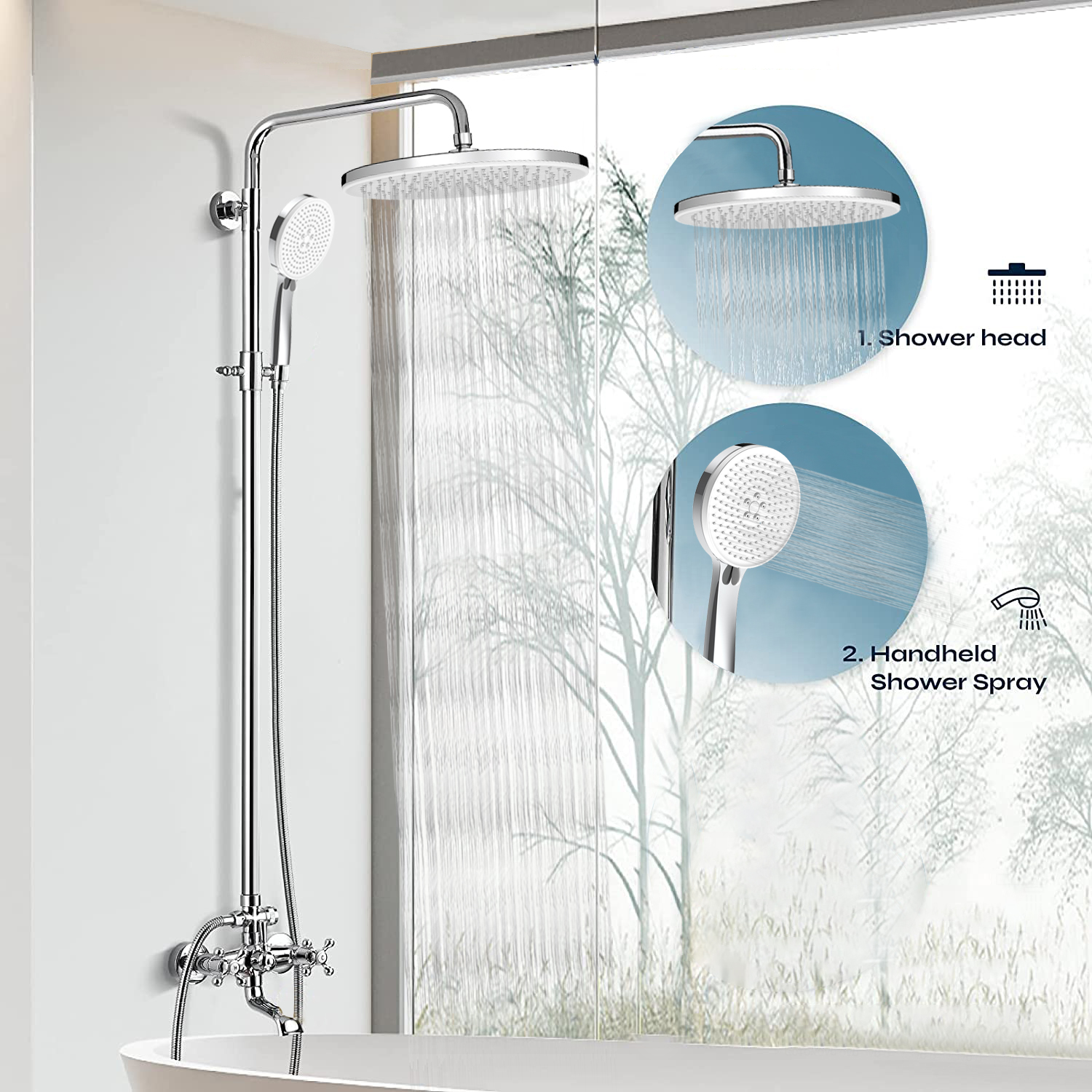 Polished 9 Inch Round Detachable Clean Big Top Three Function Spray Lotus Shower Head