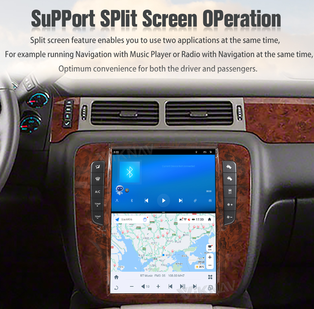 Viknav Car Radio For GMC-Yukon/Chevy Suburban Tahoe Auto AC (2007-2013)12.1 Inch Android 13 IPS Touch Screen Navigation