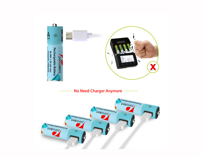 Micro USB Port Charging USB AA Battery 1000mAh 1.2V NiMh Material Customized Color