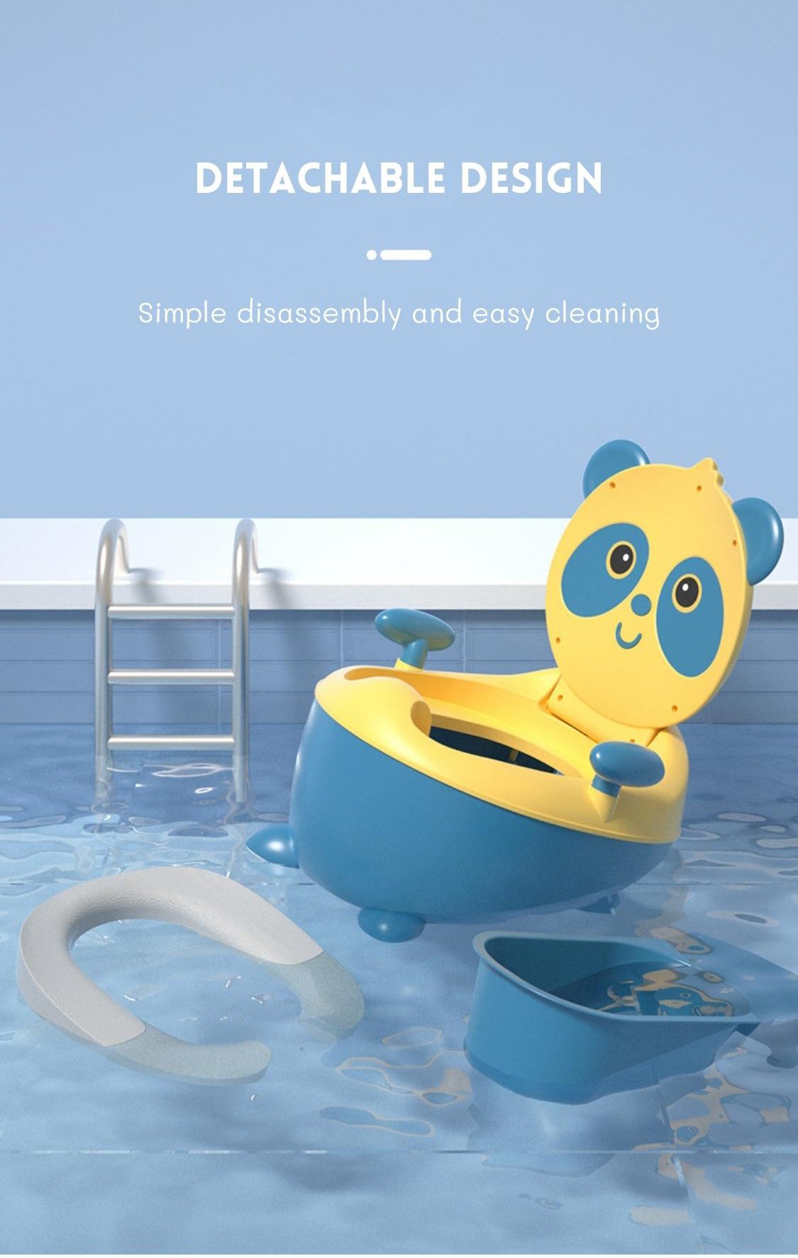 Cartoon Panda Shape Baby Potty Toilet with Custom Logo EN71 Certified Blue/Yellow/White/Black