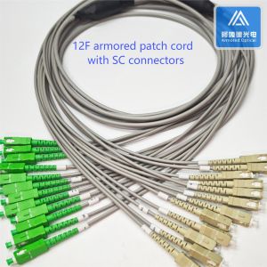  12 Core Spiral Armored Patch Cord 2m 6.5mm Grey PVC Rodent Resistant SC APC SC UPC Manufactures