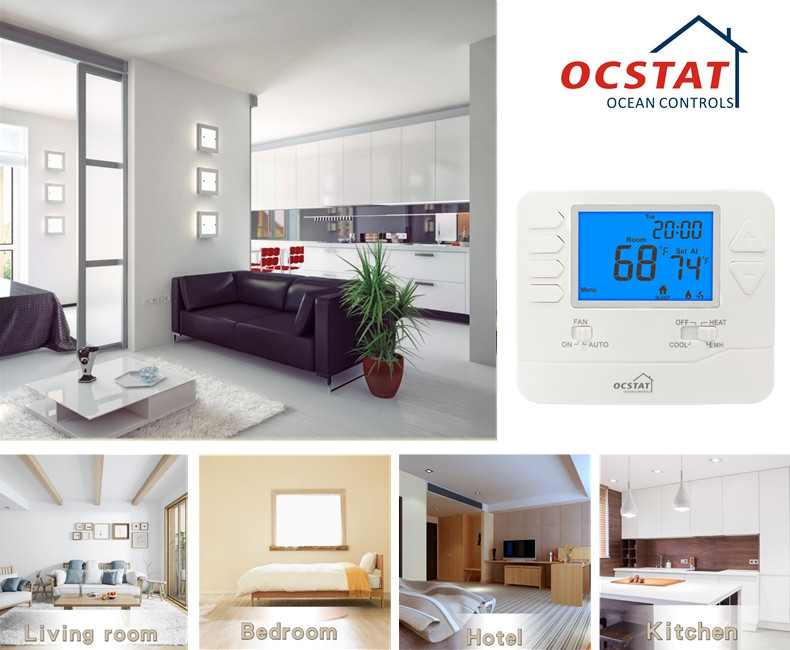 ABS PC LCD Display Digital Room Thermostat 24VAC