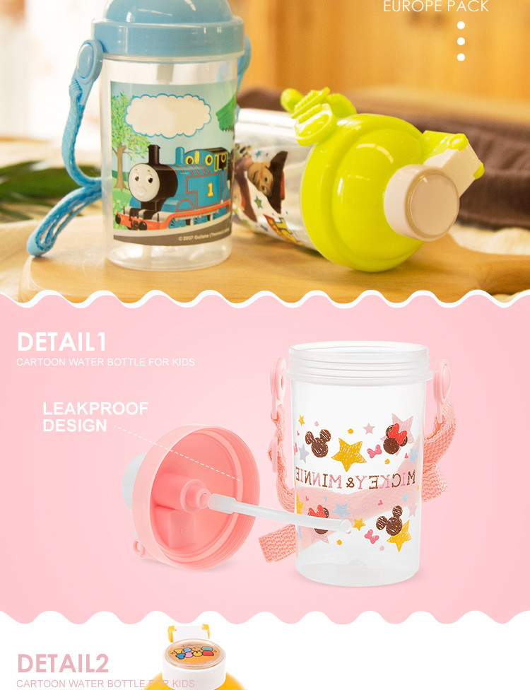 School children bpa free cartoon 270ml drinking bottle plastic kids water bottle with straw