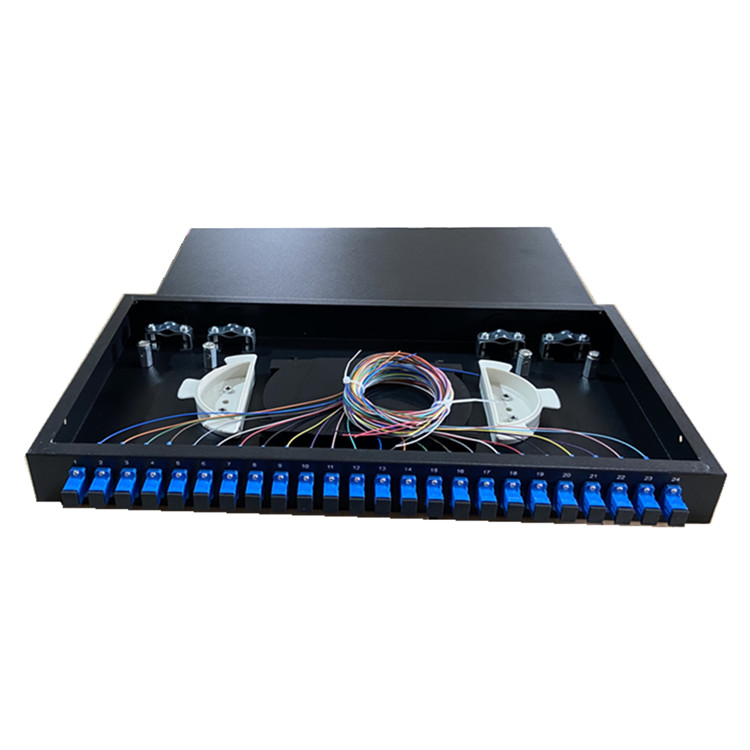 Fixed Rack Mount Fiber Optic Patch Panel 1U 19" 24 Port ODF SC Simplex Adapter