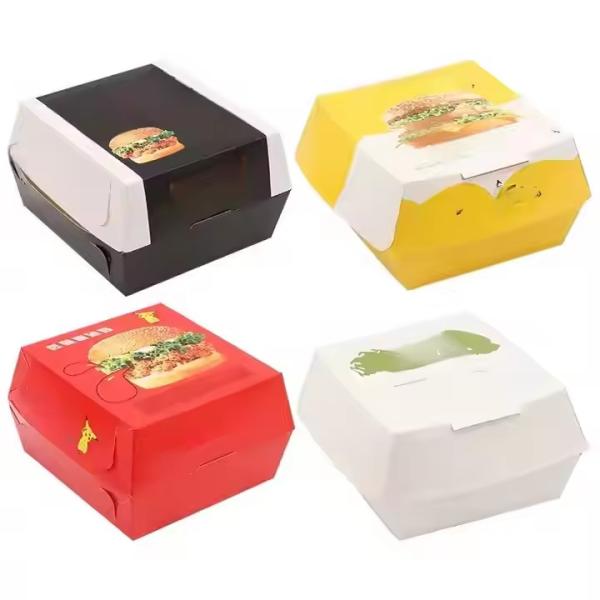 UV Coating Biodegradable Kraft Paper Fast Food Burger Box Takeaway Packaging